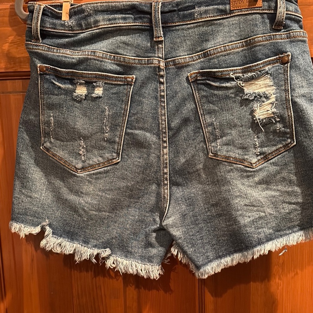 Judy Blue Red Jean Shorts Distressed Cut-Off Style - Picture 4 of 7